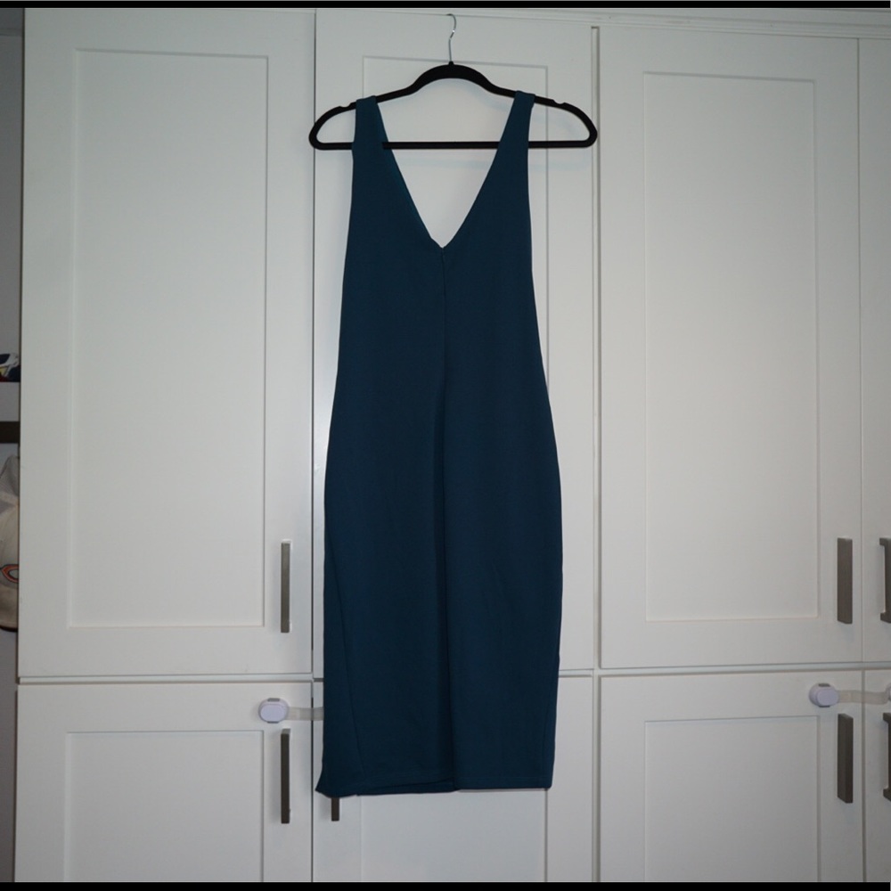 Green deep V dress with slit on leg